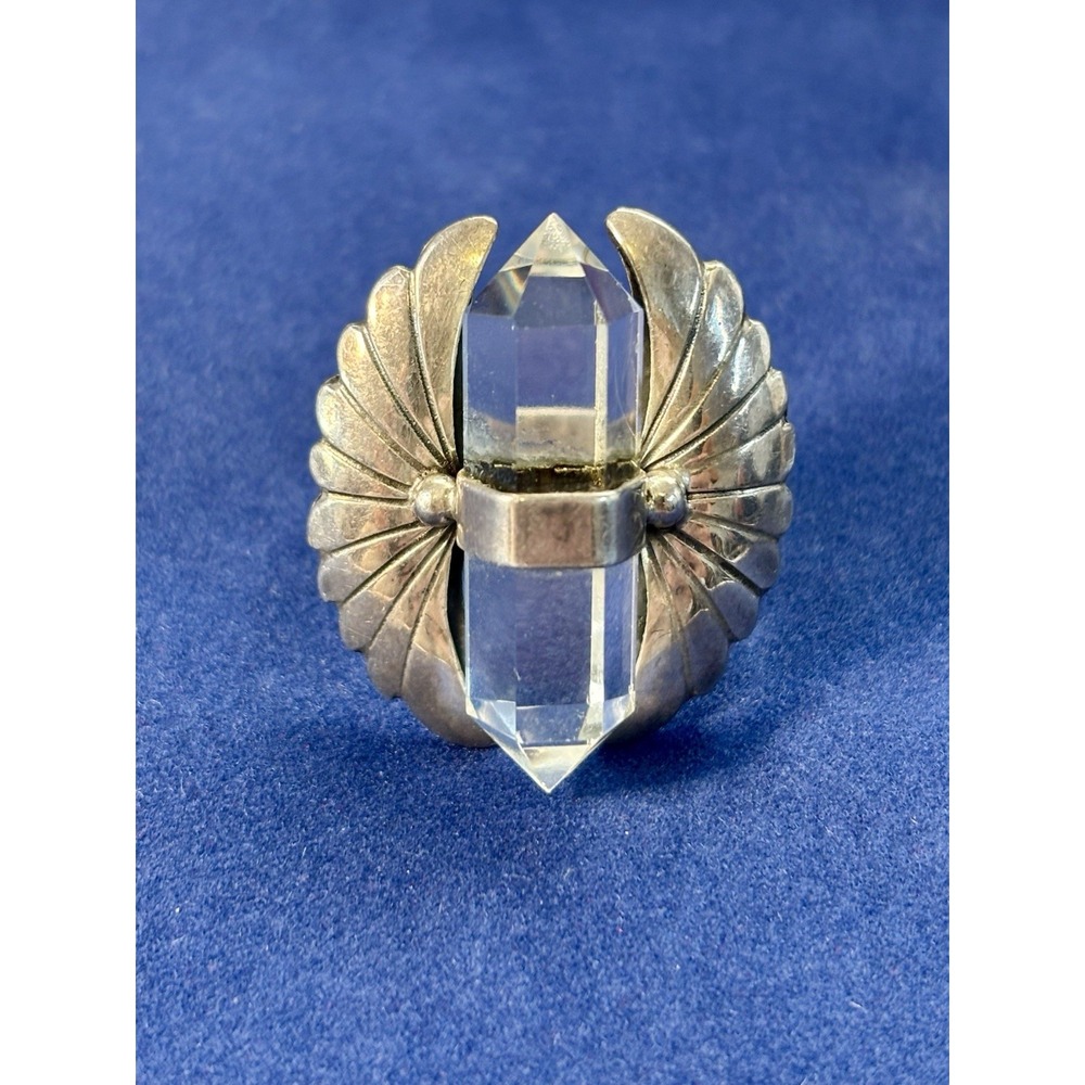 Rare Navajo Sam Piaso Crystal & Silver Ring Double Terminated SZ 8.5